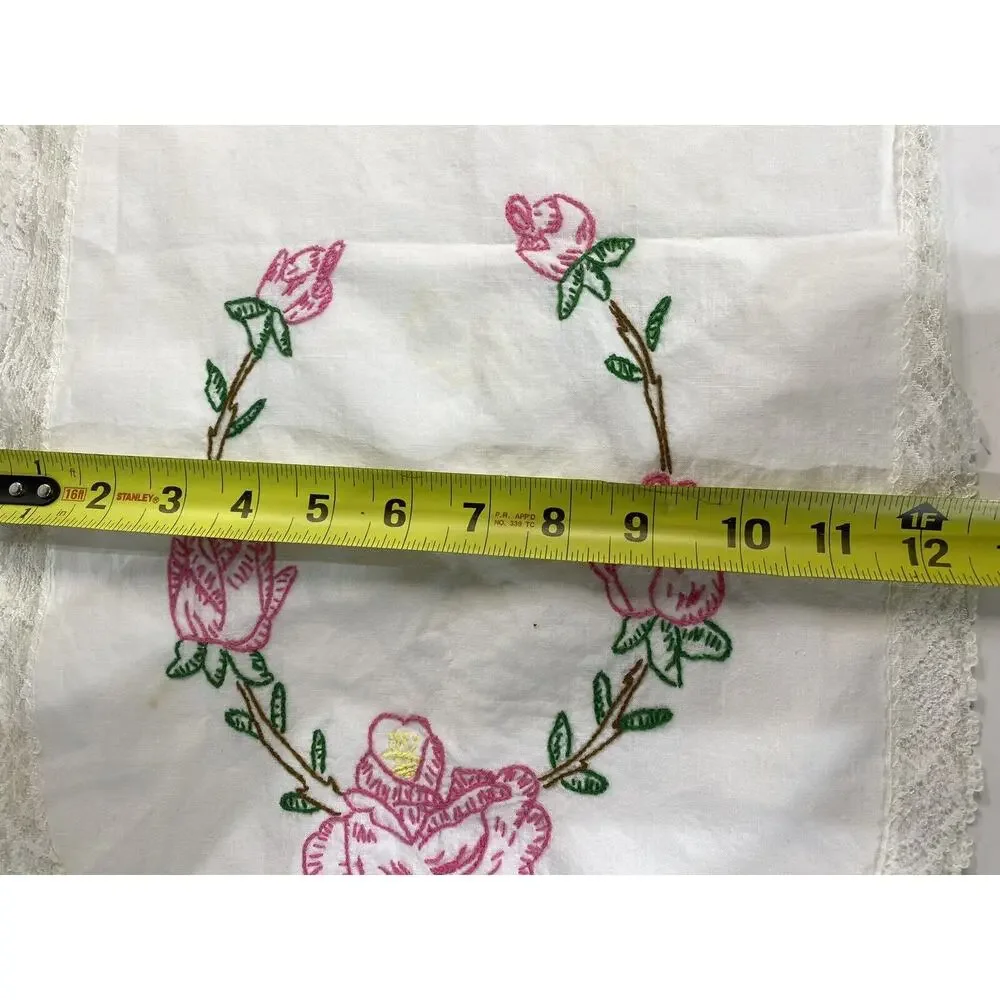 Vtg Hand Embroidered Table Runner Dresser Scarves 12